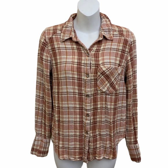 Free People Tops - Free People Joplin Flannel Button Down Plaid Boho